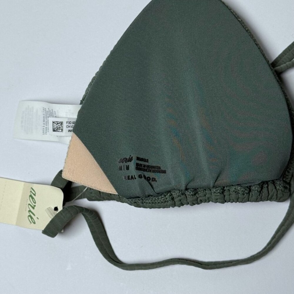 NWT Aerie Ribbed String Triangle Bikini Set Olive Green Medium Bathing Suit Boho - Picture 4 of 8